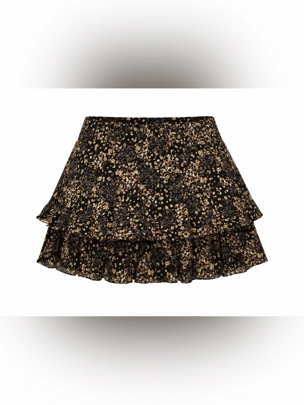 Maurice’s Tiered Floral Mini Skirt in Black and Tan